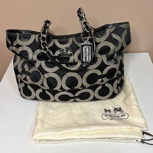 Coach Black Gray OP Art Signature Tote Shoulderbag Satchel